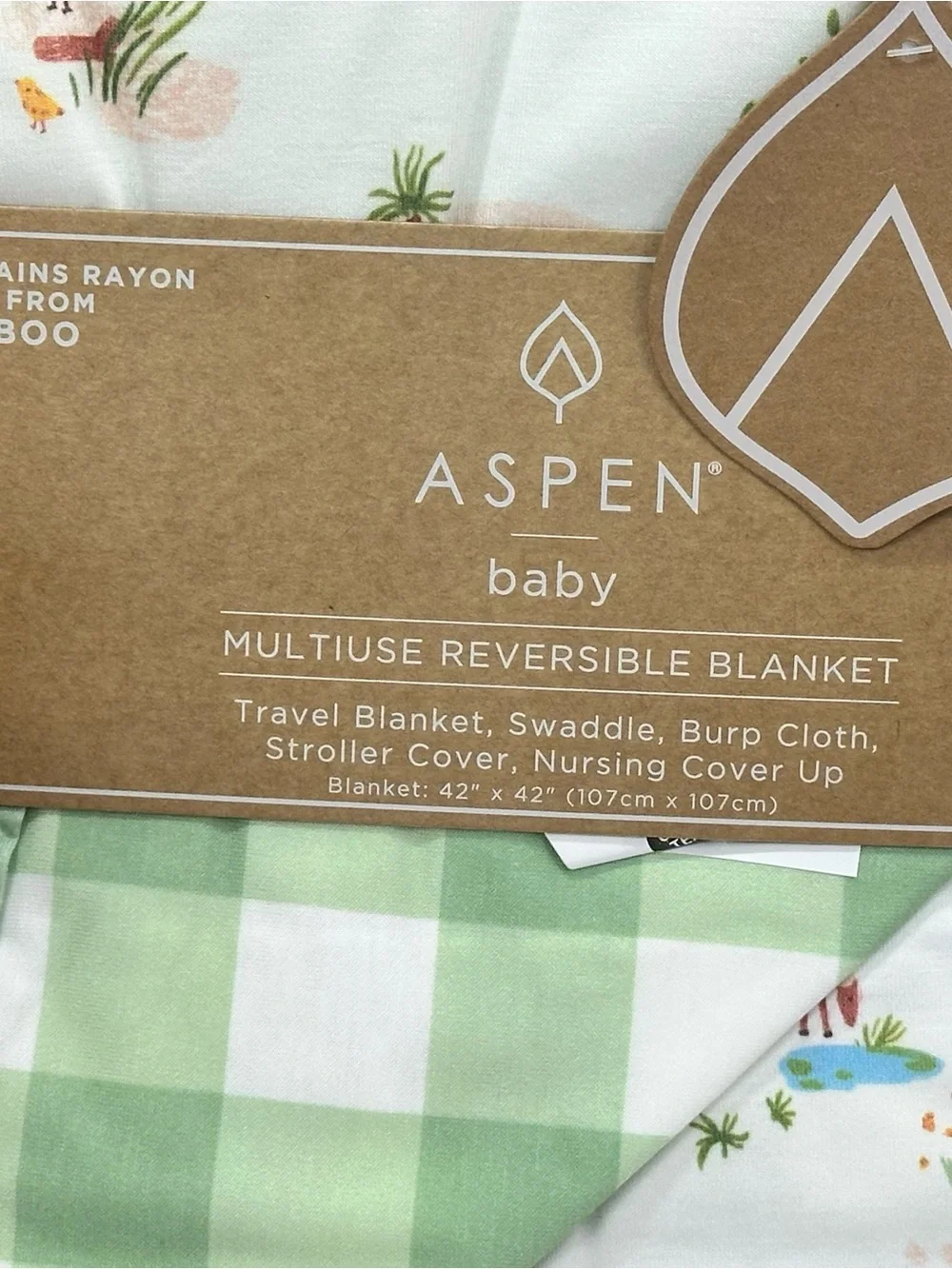 Baby Aspen Green and White Reversible Multi-Use Baby Blanket farm barn